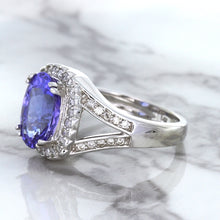 Load image into Gallery viewer, 3.37ct Oval Tanzanite Ring with Diamond Halo in 14K White Gold