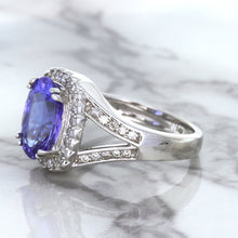 Load image into Gallery viewer, 3.37ct Oval Tanzanite Ring with Diamond Halo in 14K White Gold