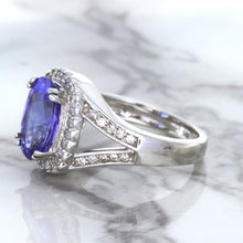 Load image into Gallery viewer, 3.37ct Oval Tanzanite Ring with Diamond Halo in 14K White Gold