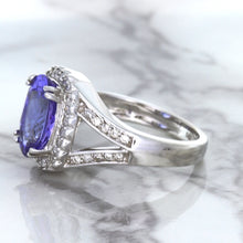 Load image into Gallery viewer, 3.37ct Oval Tanzanite Ring with Diamond Halo in 14K White Gold