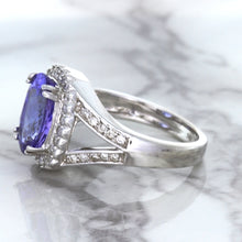 Load image into Gallery viewer, 3.37ct Oval Tanzanite Ring with Diamond Halo in 14K White Gold