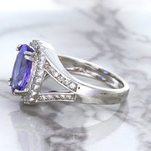 Load image into Gallery viewer, 3.37ct Oval Tanzanite Ring with Diamond Halo in 14K White Gold