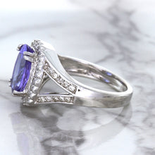 Load image into Gallery viewer, 3.37ct Oval Tanzanite Ring with Diamond Halo in 14K White Gold