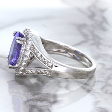 Load image into Gallery viewer, 3.37ct Oval Tanzanite Ring with Diamond Halo in 14K White Gold