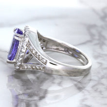 Load image into Gallery viewer, 3.37ct Oval Tanzanite Ring with Diamond Halo in 14K White Gold