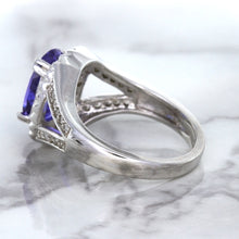 Load image into Gallery viewer, 3.37ct Oval Tanzanite Ring with Diamond Halo in 14K White Gold