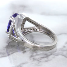 Load image into Gallery viewer, 3.37ct Oval Tanzanite Ring with Diamond Halo in 14K White Gold