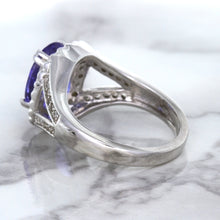 Load image into Gallery viewer, 3.37ct Oval Tanzanite Ring with Diamond Halo in 14K White Gold