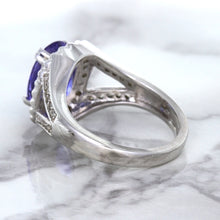 Load image into Gallery viewer, 3.37ct Oval Tanzanite Ring with Diamond Halo in 14K White Gold