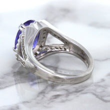 Load image into Gallery viewer, 3.37ct Oval Tanzanite Ring with Diamond Halo in 14K White Gold