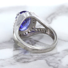Load image into Gallery viewer, 3.37ct Oval Tanzanite Ring with Diamond Halo in 14K White Gold