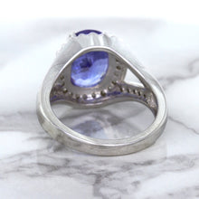 Load image into Gallery viewer, 3.37ct Oval Tanzanite Ring with Diamond Halo in 14K White Gold