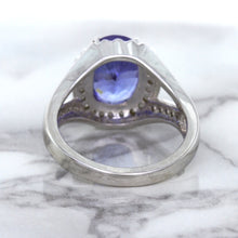 Load image into Gallery viewer, 3.37ct Oval Tanzanite Ring with Diamond Halo in 14K White Gold
