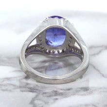 Load image into Gallery viewer, 3.37ct Oval Tanzanite Ring with Diamond Halo in 14K White Gold