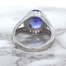 Load image into Gallery viewer, 3.37ct Oval Tanzanite Ring with Diamond Halo in 14K White Gold