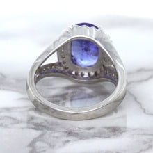 Load image into Gallery viewer, 3.37ct Oval Tanzanite Ring with Diamond Halo in 14K White Gold