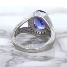 Load image into Gallery viewer, 3.37ct Oval Tanzanite Ring with Diamond Halo in 14K White Gold