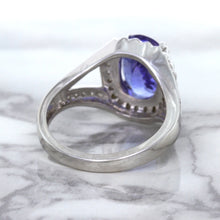 Load image into Gallery viewer, 3.37ct Oval Tanzanite Ring with Diamond Halo in 14K White Gold