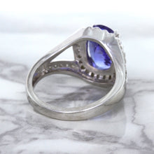 Load image into Gallery viewer, 3.37ct Oval Tanzanite Ring with Diamond Halo in 14K White Gold
