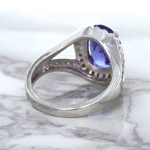 Load image into Gallery viewer, 3.37ct Oval Tanzanite Ring with Diamond Halo in 14K White Gold