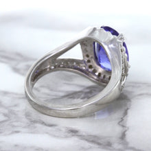 Load image into Gallery viewer, 3.37ct Oval Tanzanite Ring with Diamond Halo in 14K White Gold