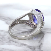 Load image into Gallery viewer, 3.37ct Oval Tanzanite Ring with Diamond Halo in 14K White Gold