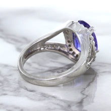 Load image into Gallery viewer, 3.37ct Oval Tanzanite Ring with Diamond Halo in 14K White Gold
