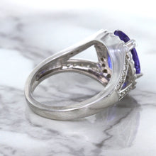 Load image into Gallery viewer, 3.37ct Oval Tanzanite Ring with Diamond Halo in 14K White Gold