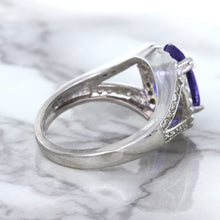 Load image into Gallery viewer, 3.37ct Oval Tanzanite Ring with Diamond Halo in 14K White Gold