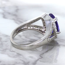 Load image into Gallery viewer, 3.37ct Oval Tanzanite Ring with Diamond Halo in 14K White Gold