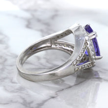 Load image into Gallery viewer, 3.37ct Oval Tanzanite Ring with Diamond Halo in 14K White Gold