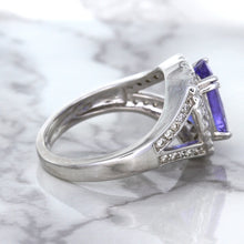 Load image into Gallery viewer, 3.37ct Oval Tanzanite Ring with Diamond Halo in 14K White Gold