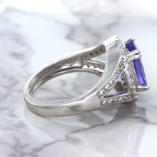 Load image into Gallery viewer, 3.37ct Oval Tanzanite Ring with Diamond Halo in 14K White Gold