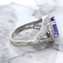 Load image into Gallery viewer, 3.37ct Oval Tanzanite Ring with Diamond Halo in 14K White Gold