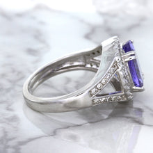 Load image into Gallery viewer, 3.37ct Oval Tanzanite Ring with Diamond Halo in 14K White Gold