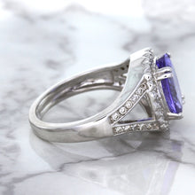 Load image into Gallery viewer, 3.37ct Oval Tanzanite Ring with Diamond Halo in 14K White Gold