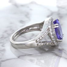 Load image into Gallery viewer, 3.37ct Oval Tanzanite Ring with Diamond Halo in 14K White Gold