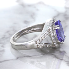 Load image into Gallery viewer, 3.37ct Oval Tanzanite Ring with Diamond Halo in 14K White Gold