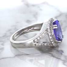 Load image into Gallery viewer, 3.37ct Oval Tanzanite Ring with Diamond Halo in 14K White Gold