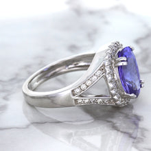 Load image into Gallery viewer, 3.37ct Oval Tanzanite Ring with Diamond Halo in 14K White Gold
