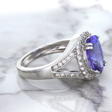 Load image into Gallery viewer, 3.37ct Oval Tanzanite Ring with Diamond Halo in 14K White Gold