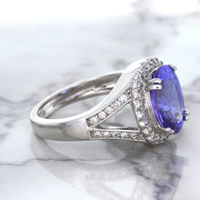Load image into Gallery viewer, 3.37ct Oval Tanzanite Ring with Diamond Halo in 14K White Gold