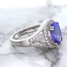 Load image into Gallery viewer, 3.37ct Oval Tanzanite Ring with Diamond Halo in 14K White Gold