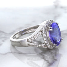 Load image into Gallery viewer, 3.37ct Oval Tanzanite Ring with Diamond Halo in 14K White Gold