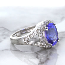 Load image into Gallery viewer, 3.37ct Oval Tanzanite Ring with Diamond Halo in 14K White Gold