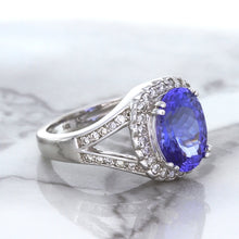 Load image into Gallery viewer, 3.37ct Oval Tanzanite Ring with Diamond Halo in 14K White Gold