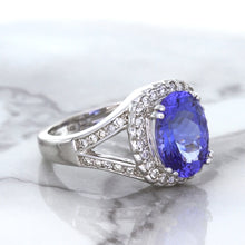 Load image into Gallery viewer, 3.37ct Oval Tanzanite Ring with Diamond Halo in 14K White Gold