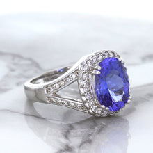 Load image into Gallery viewer, 3.37ct Oval Tanzanite Ring with Diamond Halo in 14K White Gold