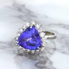 Load image into Gallery viewer, 5.06ct Trillion Tanzanite Ring with Diamond Halo in 14K White Gold