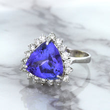 Load image into Gallery viewer, 5.06ct Trillion Tanzanite Ring with Diamond Halo in 14K White Gold